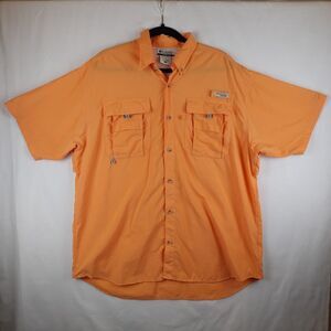 Columbia PFG Men's Shirt Large Orange Short Sleeve Fishing Outdoor Hiking Vented